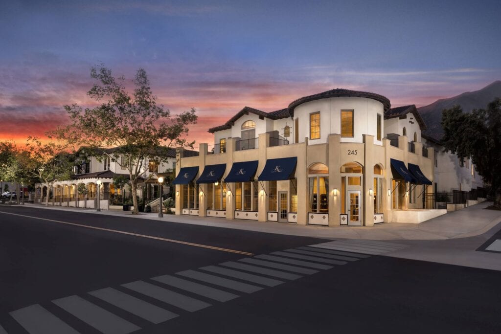 Kensington Sierra Madre Facade at sunset