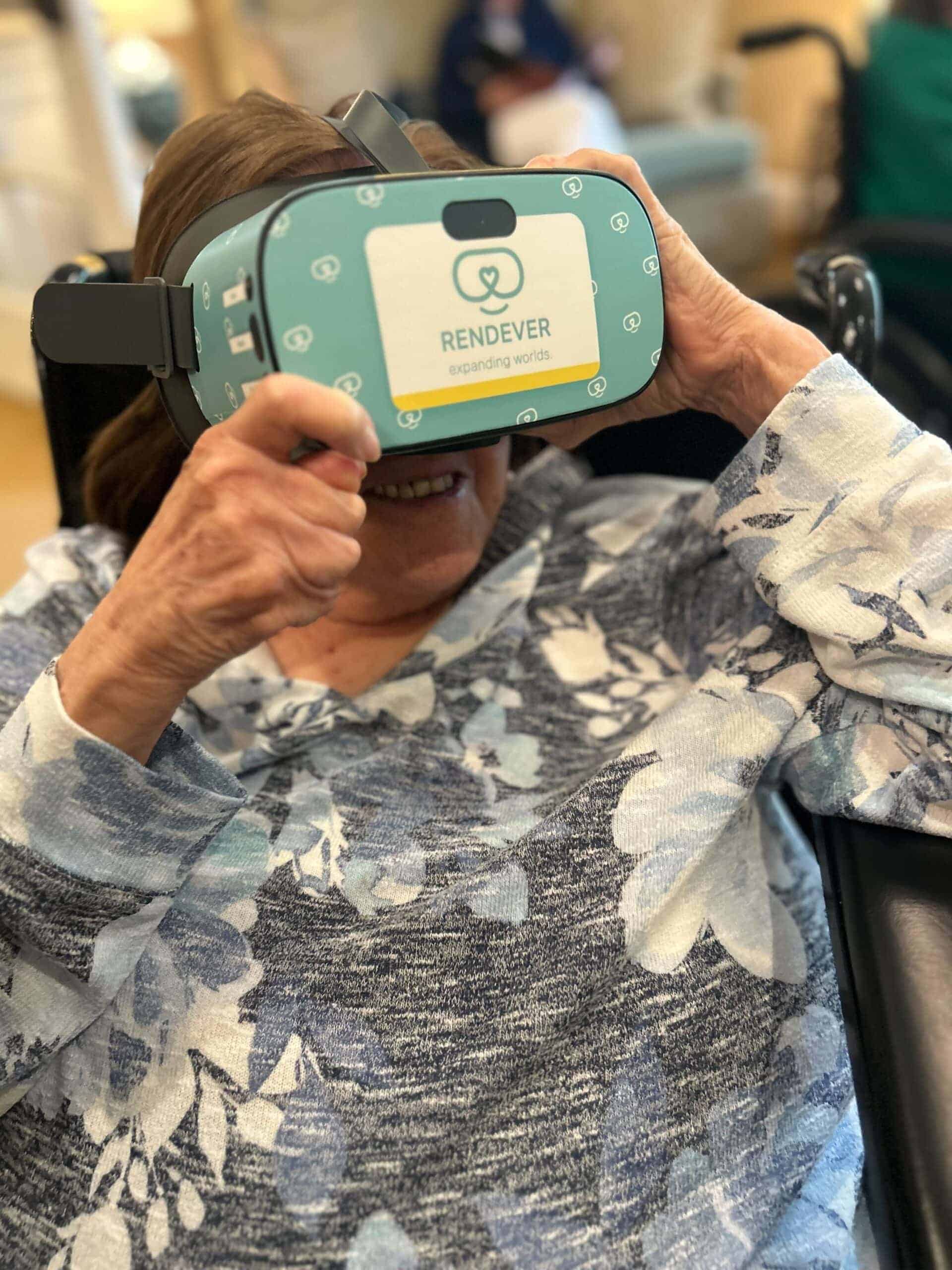 resident using VR device during an activity