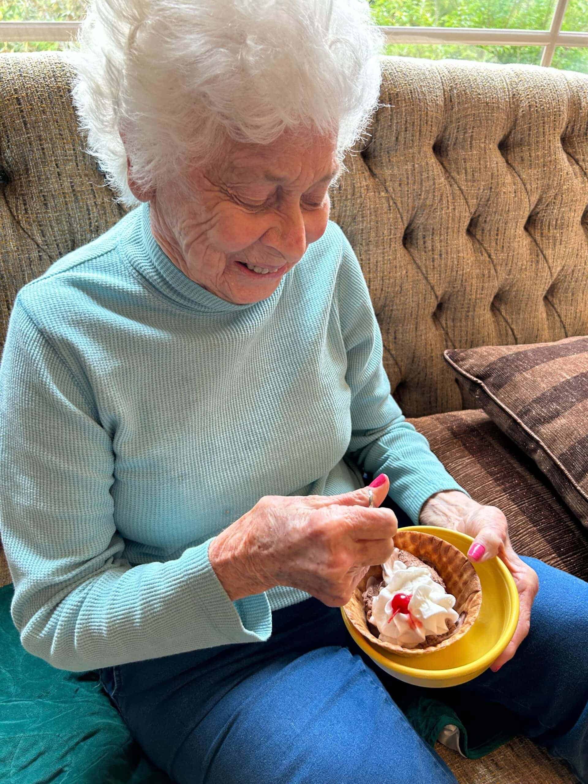 resident enjoying ice cream