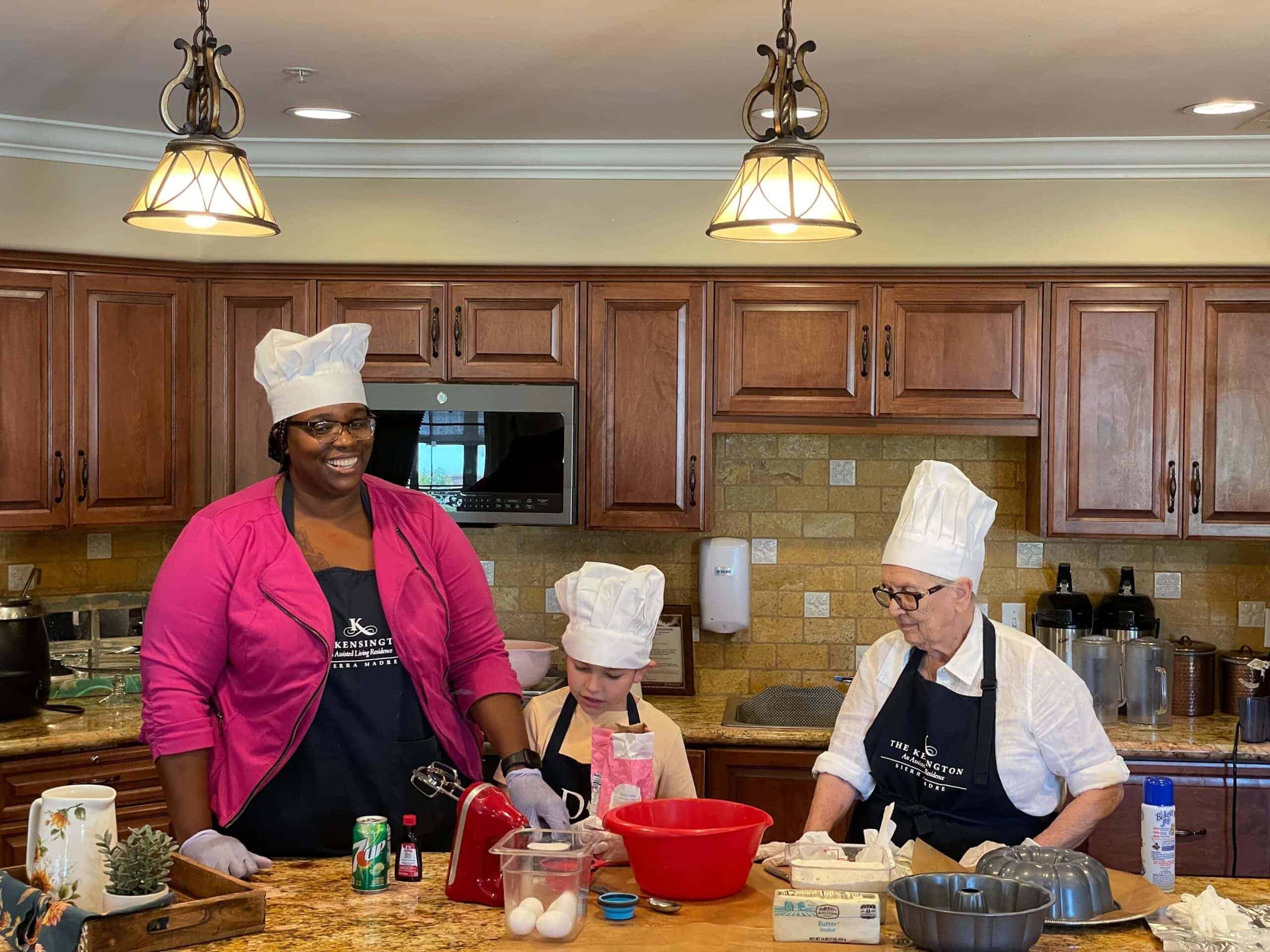 team members cooking together