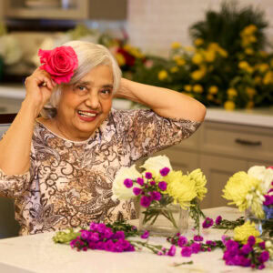 Senior lady working on flower arrengements