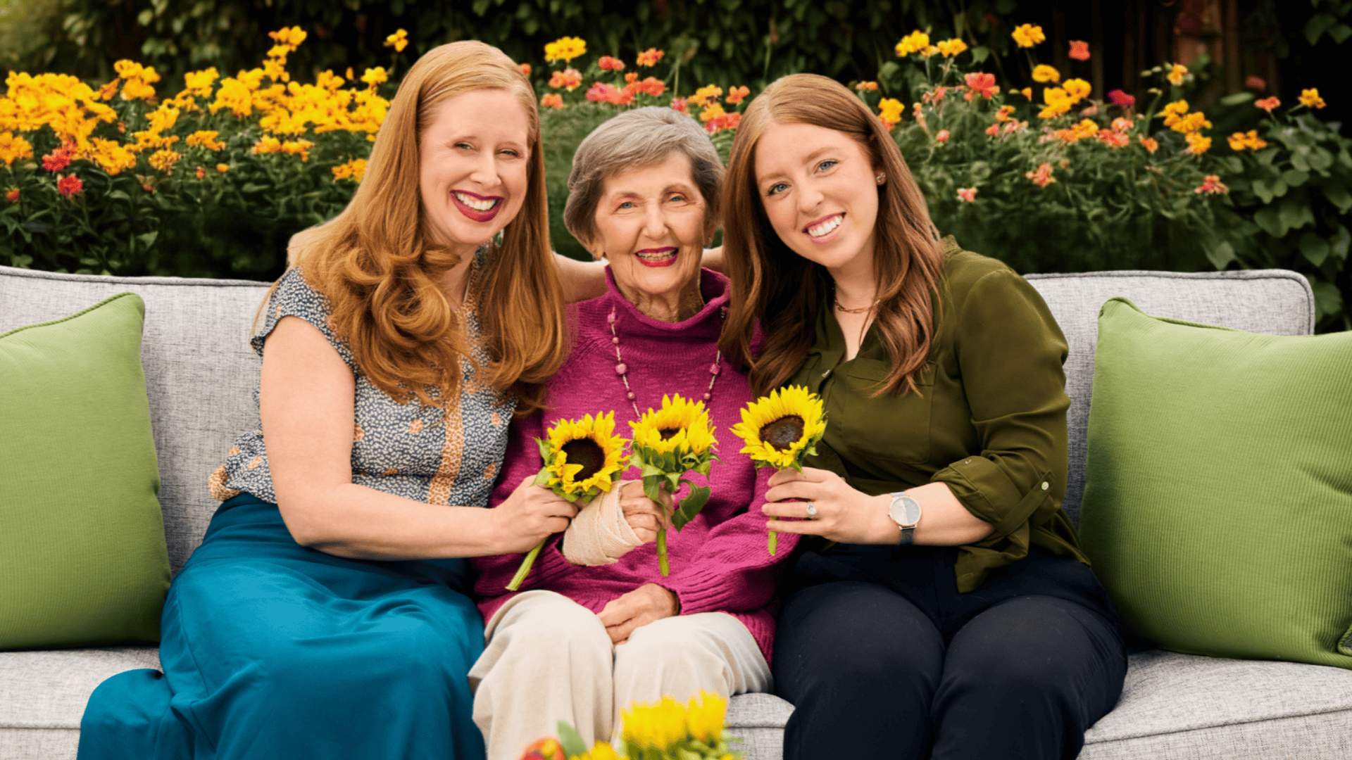 senior lady and her family on the patio